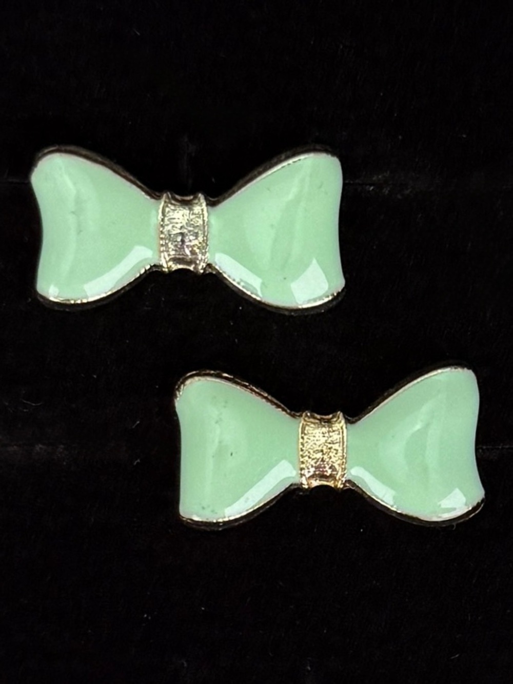 Vintage light goldtone, pastel Blue green bow design pierced earrings